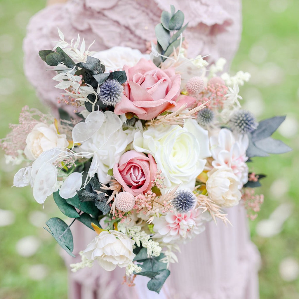 Romantic pink bridal bouquet Eucalyptus ...